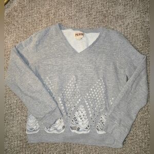 Anthropology x Pepin Womens Grey V-Neck Sweatshirt With Cut Outs Size Small